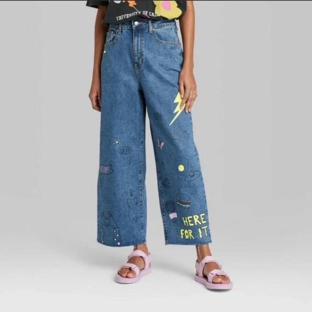 Wild Fable High Rise Wide Leg Ankle Blue Denim Jeans